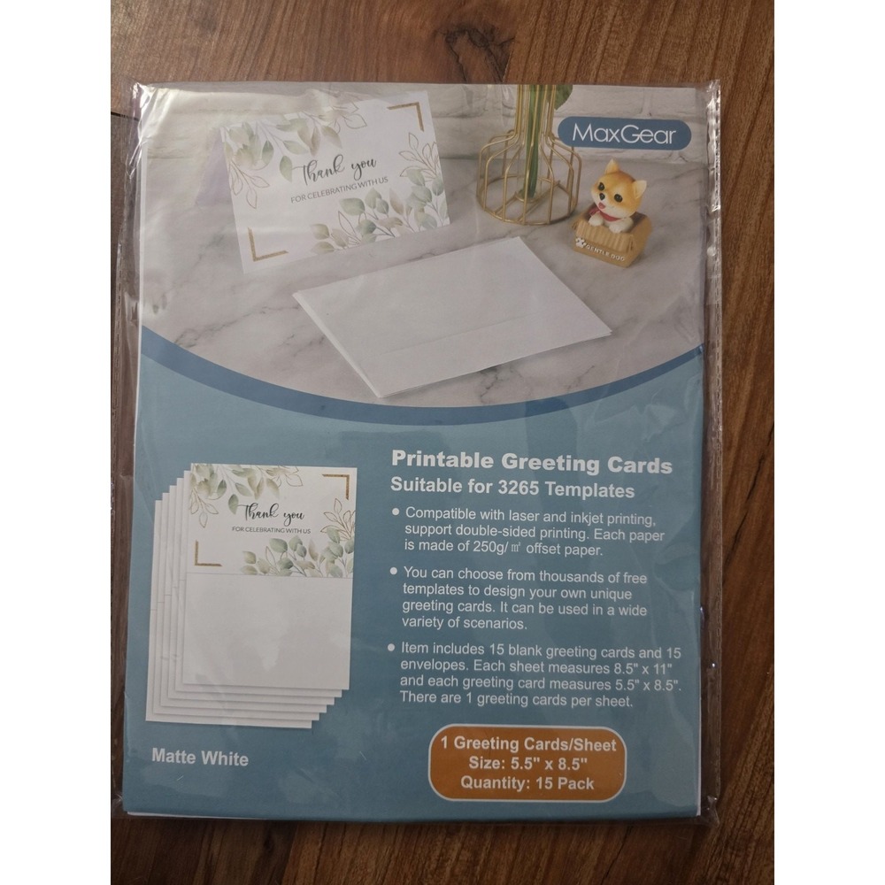 MaxGear 15 Pack Printable Thank You Cards with Envelopes Matte White s10